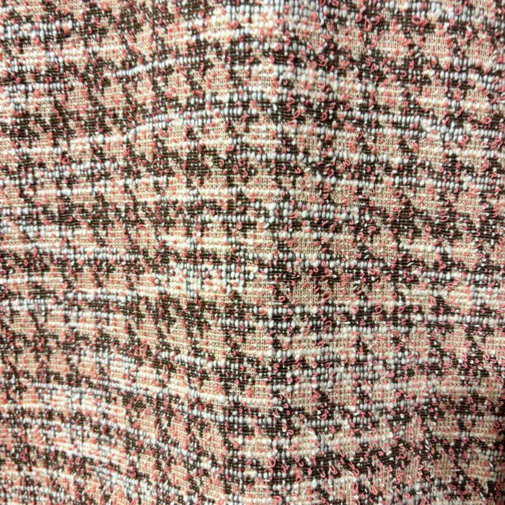 Isaac Mizrahi Live Womens‎ Pink Brown Houndstooth Tweed Jacket Gold Trim Size M